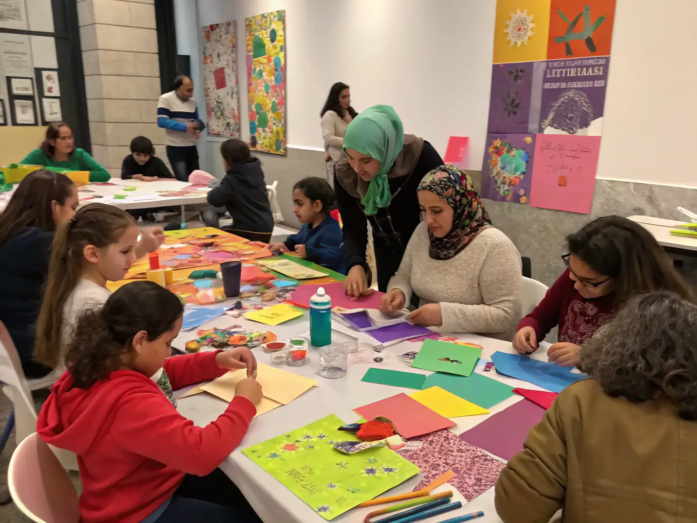 Children participating in an educational program at LE MUSEE DU PAPIER D ANGOUMOIS, learning about the science and art of papermaking through interactive demonstrations and hands-on activities.